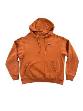 Merrell Hoodie Womens Medium Orange Fleece Pullover Kangaroo Pocket Shoe Patch